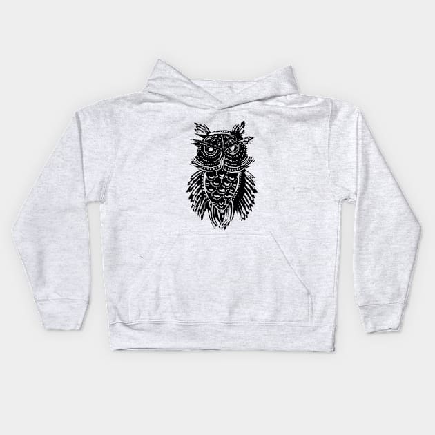 Black Tribal Owl Kids Hoodie by ZeichenbloQ